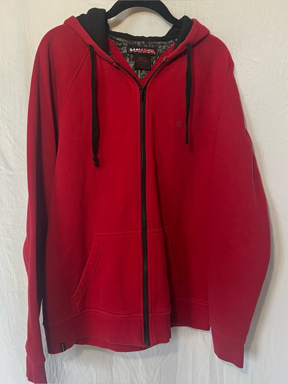 Hawk Men's Red Full Zip Fleece Hoodie w/ Hood & Pockets Size M